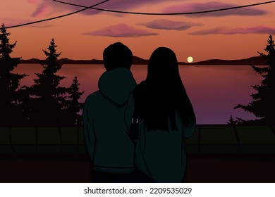 Couple On Date Sunset Lofi Aesthetic Stock Illustration 2209535029