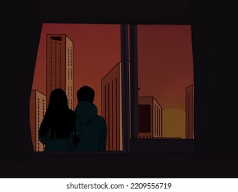 A Couple Is On A Date At Sunset. Lofi. Aesthetic