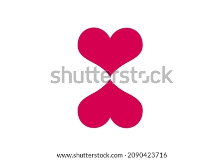 Couple of red hearts in sync stable maintenance and reflection of their relationship symbolic silhouette art isolated on white background