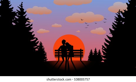 Couple Sitting Sunset Stock Illustration 538005757 | Shutterstock