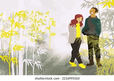 couple smiling, embracing and walking   - Powered by Shutterstock