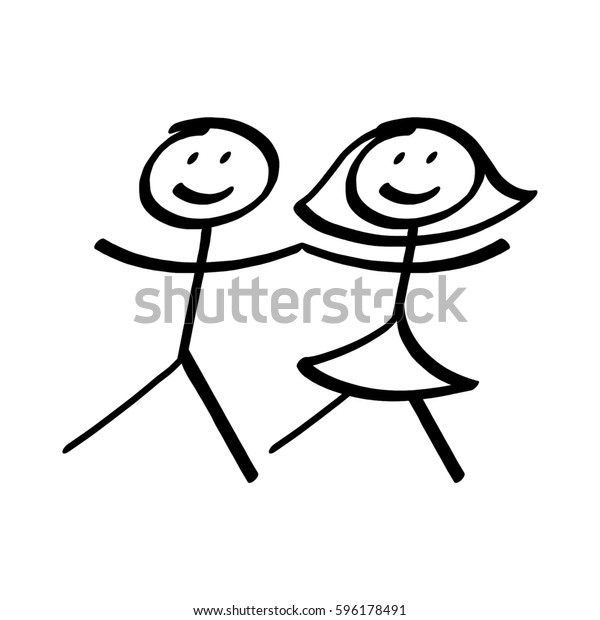 Couple Stick Figure Cartoon Boy Girl Stock Illustration