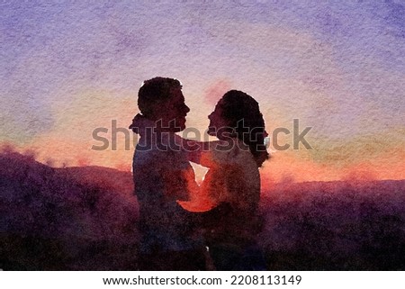 couple sunrise watercolour art hand painted illustration