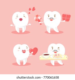 couple tooth with valentine day on the pink background