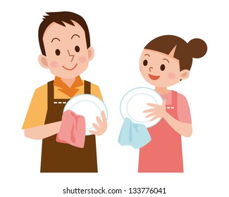 Couple to wipe the dishes