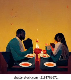 Couples Enjoying Romantic Dinner, Food Candles, No Face