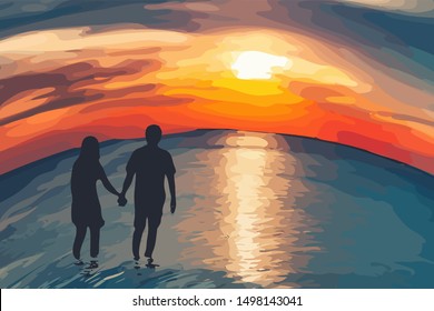 couples and sunset with beautiful colours background  - Powered by Shutterstock