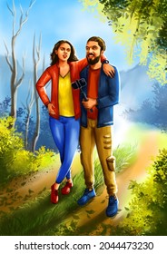 Couples Walking Close Forest Stock Illustration 2044473230 | Shutterstock