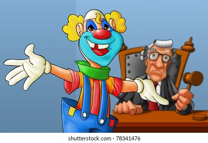 Court With A Clown In The First Plan, Judge Is Not Happy