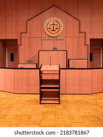 Courtroom First Person Walking View, 3d Illustration