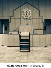 Courtroom First Person Walking View, 3d Illustration