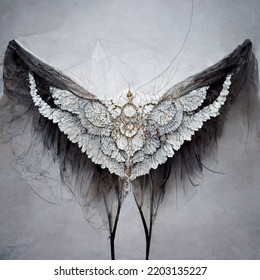 Couture Inspired Valkyrie Wings Of Gold, Crystal, Lace, And Black Smoke