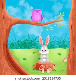 Cover for a children's book on the theme of cartoon animals. Forest illustration with animals	 - Powered by Shutterstock