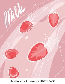 Cover Page With Strawberries And Milk, Milkshake Poster