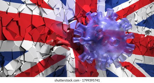 Covid 19 Breaking United Kingdom  Flag Wall. Pandemic Outbreak Crisis, Great Britain Lockdown, Economy, Finance, Business Recession. 3d Illustration