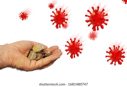  Covid 19 Coronavirus Support Financial Aid Hand Holding Coins Money Isolated For Background- 3d Rendering