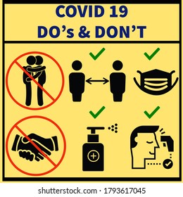 COVID 19 Do's And Don'ts, No Hand Shake, No Huging, Sanitizer, Temperature Check, Face Mask, Social Distancing Floor Stickers, Social Distancing, Examples, Logo, At Work, Tips, Ideas, Practices, Plan