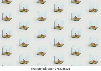 Covid 19 Social Distancing Seamless Pattern Isolation As A New Normal Maintain Distance Concept Banner. Isometric 3D Illustration