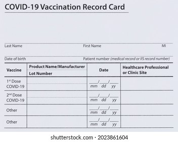 Covid 19 Vaccination Record Card For Individual Use During The Covid 19 Coronavirus Global Pandemic 