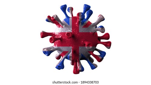 Covid British And England Variant Isolated On White Background, Covid-19 Virus With English Flag.