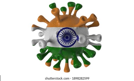 Covid India And Indian Variant Isolated On White Background, Covid-19 Virus With Flag.