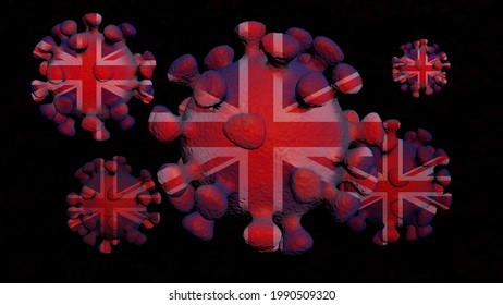 COVID UK Variant 3d Concept With UK Flag