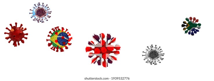 Covid Virus Mutation Covid-19 Coronavirus British Brazilian South African  Background Pandemic - 3d Rendering