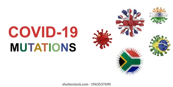 Covid Virus Mutation Covid-19 Coronavirus British Brazilian Indian South African  Background Pandemic - 3d Rendering