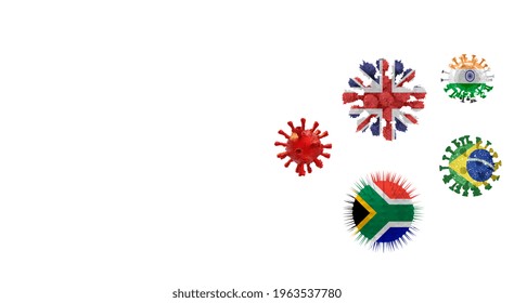 Covid Virus Mutation Covid-19 Coronavirus British Brazilian South African  Background Pandemic - 3d Rendering