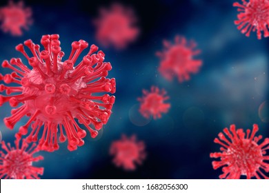 COVID-19, Corona Disease Infection Medical Illustration Showing The Structure Of Epidemic Virus. Contagion And Propagation Of Disease Pathogen Influenza Covid. Virus Protection Concept. 3D Rendering 
