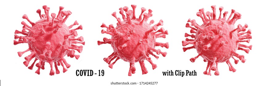 COVID-19, Corona virus, Flu virus, Bacteria cell infect concept under microscope isolate on white background with clip path for di cut. 3d render, Animation, Illustration of Red corona virus, Covid 19