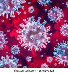 Covid-19 y brote de coronavirus o trasfondo de gripe coronavirus como caso de cepa de gripe peligrosa y concepto de riesgo para la salud pandémica o epidémica con células de la enfermedad como un trasplante 3D