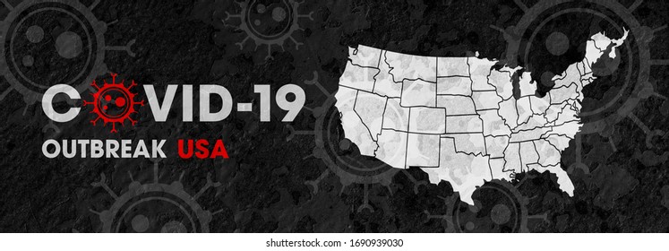 Covid-19 Coronavirus Outbreak In USA - Map Of The United States Of America On Black With Grunge Texture - Epidemic Covid19 - Web Banner