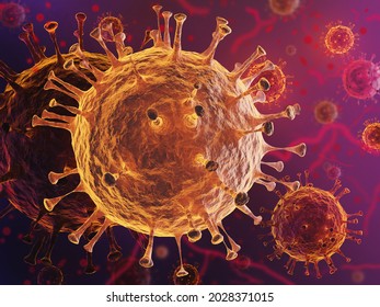 Covid-19, Coronavirus Outbreak, Virus Floating In Cell Environment , Coronaviruses Influenza Background, 3d Rendering