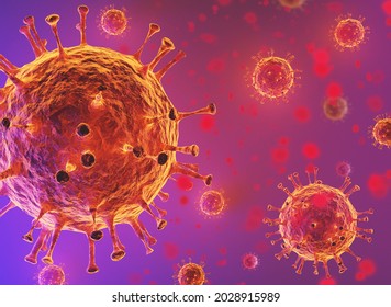 Covid-19, Coronavirus Outbreak, Virus Floating In Cell Environment , Coronaviruses Influenza Background, 3d Rendering