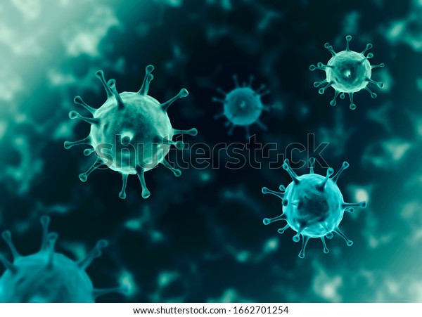 Covid 19 コロナウイルス感染 細胞環境に浮遊するウイルス コロナウイルス インフルエンザ背景 ウイルスの病気のまん延 ウイルスの3dレンダリング 生物イラスト 微小ウイルス のイラスト素材