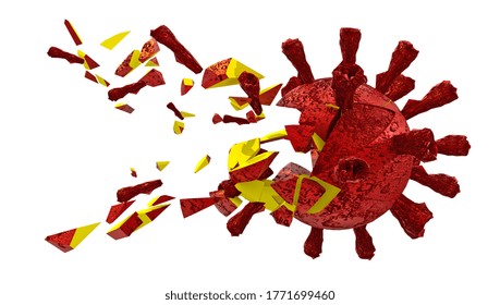 covid-19 coronavirus shutters break apart in piecies vaccine pills - 3d rendering