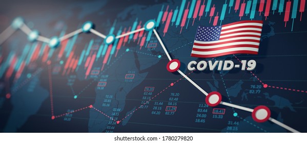 COVID-19 Coronavirus United States Economic Impact Concept Image. 3d Illustration.