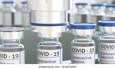 Covid-19 Sars-cov-2 Mass Production Of Coronavirus Vaccine,a Machine Pours The Vaccine. 3D Rendering
