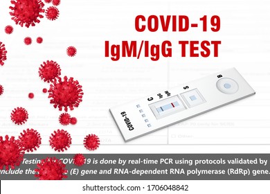 
COVID-19 Tester. Diagnostic devices. 3D illustration COVID-19 IgG/IgM test for the detection of anti-SARS-CoV-2 IgM and anti-SARS-CoV-2 IgG antibodies in human whole blood, serum, or plasma samples