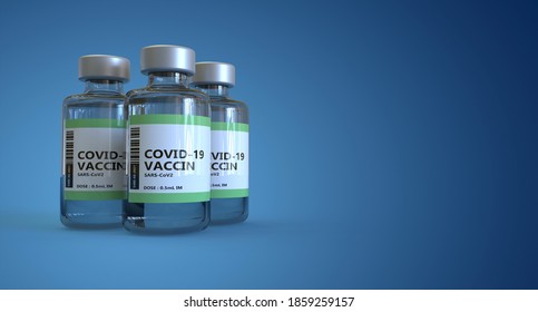Covid-19 Impfflasche mit französischem Text. Vaccin = Impfstoff - 3D-Darstellung