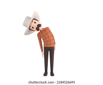 Cow Boy character tilt body to side in 3d rendering.