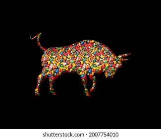 Cow Bull Bullish Animal sign, Sweet Candies Icon Logo Symbol, 3d illustration