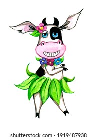 A Cow Dancing In Hawaiian Costume, Hawaiian Dance