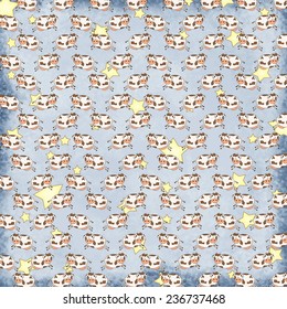 Cow Jumped Over The Moon Pattern With Stars On Blue Shabby Background