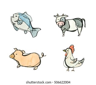 Cow, Pig, Chicken And Fish