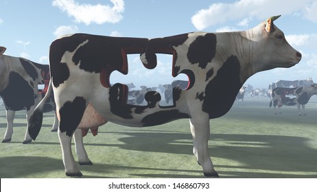 Cow Puzzle Could Represent Modern Farming And  Processing Of Beef And Dairy Products