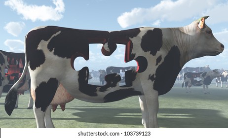 Cow With Puzzle Piece Missing Could Represent Modern Farming And  Processing Of Beef And Dairy Products