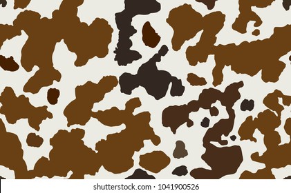 Cow Skin In Brown And White Spotted, Seamless Pattern, Animal Texture. Raster Copy Illustration