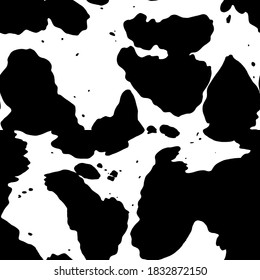 Cow Skin Texture, Black And White Spot Repeated Seamless Pattern. Animal Jungle Print Spot Skin Fur.